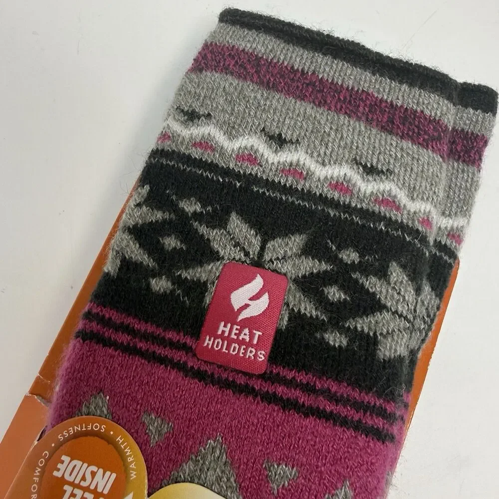 Heat Holders 5x Warmer Thermal Socks In Light Gray Cerise Unisex M 4-8 W 5-9 New